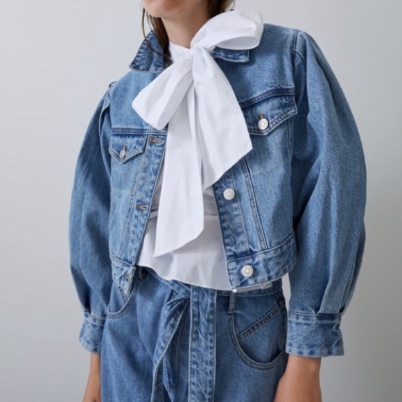 Zara Jackets & Blazers - Zara Balloon Sleeves Cropped Denim Jacket Blue M
